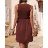 imageBTFBM Women Sleeveless Summer Dress 2025 Crewneck Ribbed Knit Ruffle Swing Button Down Beach Sun Mini Tank Short DressesSolid Dark Brown
