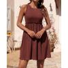 imageBTFBM Women Sleeveless Summer Dress 2025 Crewneck Ribbed Knit Ruffle Swing Button Down Beach Sun Mini Tank Short DressesSolid Dark Brown