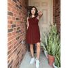 imageBTFBM Women Sleeveless Summer Dress 2025 Crewneck Ribbed Knit Ruffle Swing Button Down Beach Sun Mini Tank Short DressesSolid Dark Brown