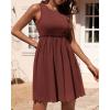 imageBTFBM Women Sleeveless Summer Dress 2025 Crewneck Ribbed Knit Ruffle Swing Button Down Beach Sun Mini Tank Short DressesSolid Dark Brown
