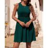 imageBTFBM Women Sleeveless Summer Dress 2025 Crewneck Ribbed Knit Ruffle Swing Button Down Beach Sun Mini Tank Short DressesSolid Dark Green