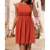 imageBTFBM Women Sleeveless Summer Dress 2025 Crewneck Ribbed Knit Ruffle Swing Button Down Beach Sun Mini Tank Short DressesSolid Orange Red