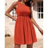 imageBTFBM Women Sleeveless Summer Dress 2025 Crewneck Ribbed Knit Ruffle Swing Button Down Beach Sun Mini Tank Short DressesSolid Orange Red