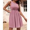 imageBTFBM Women Sleeveless Summer Dress 2025 Crewneck Ribbed Knit Ruffle Swing Button Down Beach Sun Mini Tank Short DressesSolid Pink