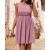 imageBTFBM Women Sleeveless Summer Dress 2025 Crewneck Ribbed Knit Ruffle Swing Button Down Beach Sun Mini Tank Short DressesSolid Pink