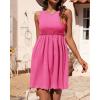 imageBTFBM Women Sleeveless Summer Dress 2025 Crewneck Ribbed Knit Ruffle Swing Button Down Beach Sun Mini Tank Short DressesSolid Rose Pink