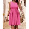 imageBTFBM Women Sleeveless Summer Dress 2025 Crewneck Ribbed Knit Ruffle Swing Button Down Beach Sun Mini Tank Short DressesSolid Rose Pink