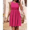 imageBTFBM Women Sleeveless Summer Dress 2025 Crewneck Ribbed Knit Ruffle Swing Button Down Beach Sun Mini Tank Short DressesSolid Rose Red