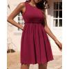 imageBTFBM Women Sleeveless Summer Dress 2025 Crewneck Ribbed Knit Ruffle Swing Button Down Beach Sun Mini Tank Short DressesSolid Wine Red