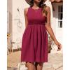 imageBTFBM Women Sleeveless Summer Dress 2025 Crewneck Ribbed Knit Ruffle Swing Button Down Beach Sun Mini Tank Short DressesSolid Wine Red