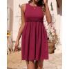 imageBTFBM Women Sleeveless Summer Dress 2025 Crewneck Ribbed Knit Ruffle Swing Button Down Beach Sun Mini Tank Short DressesSolid Wine Red
