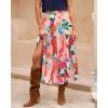 imageBTFBM Womens Floral Print Midi Maxi Skirts 2025 Summer Casual Aline Elastic High Waist Pleated Flowy Long Skirt PocketsFloral Apricot Rose Red