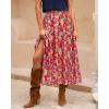 imageBTFBM Womens Floral Print Midi Maxi Skirts 2025 Summer Casual Aline Elastic High Waist Pleated Flowy Long Skirt PocketsFloral Red Yellow