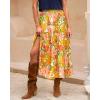 imageBTFBM Womens Floral Print Midi Maxi Skirts 2025 Summer Casual Aline Elastic High Waist Pleated Flowy Long Skirt PocketsFloral White Yellow