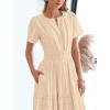 imageBTFBM Womens Summer 2025 Casual Midi Maxi Dresses Lightweight Short Sleeve V Neck Elastic Waist Boho Beach Dress PocketsApricot