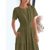 imageBTFBM Womens Summer 2025 Casual Midi Maxi Dresses Lightweight Short Sleeve V Neck Elastic Waist Boho Beach Dress PocketsArmy Green