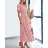 imageBTFBM Womens Summer 2025 Casual Midi Maxi Dresses Lightweight Short Sleeve V Neck Elastic Waist Boho Beach Dress PocketsBean Paste Pink