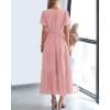 imageBTFBM Womens Summer 2025 Casual Midi Maxi Dresses Lightweight Short Sleeve V Neck Elastic Waist Boho Beach Dress PocketsBean Paste Pink