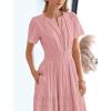 imageBTFBM Womens Summer 2025 Casual Midi Maxi Dresses Lightweight Short Sleeve V Neck Elastic Waist Boho Beach Dress PocketsBean Paste Pink