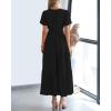 imageBTFBM Womens Summer 2025 Casual Midi Maxi Dresses Lightweight Short Sleeve V Neck Elastic Waist Boho Beach Dress PocketsBlack