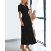 imageBTFBM Womens Summer 2025 Casual Midi Maxi Dresses Lightweight Short Sleeve V Neck Elastic Waist Boho Beach Dress PocketsBlack