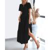 imageBTFBM Womens Summer 2025 Casual Midi Maxi Dresses Lightweight Short Sleeve V Neck Elastic Waist Boho Beach Dress PocketsBlack