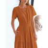 imageBTFBM Womens Summer 2025 Casual Midi Maxi Dresses Lightweight Short Sleeve V Neck Elastic Waist Boho Beach Dress PocketsBrown Orange