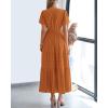 imageBTFBM Womens Summer 2025 Casual Midi Maxi Dresses Lightweight Short Sleeve V Neck Elastic Waist Boho Beach Dress PocketsBrown Orange