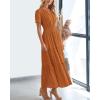 imageBTFBM Womens Summer 2025 Casual Midi Maxi Dresses Lightweight Short Sleeve V Neck Elastic Waist Boho Beach Dress PocketsBrown Orange