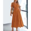 imageBTFBM Womens Summer 2025 Casual Midi Maxi Dresses Lightweight Short Sleeve V Neck Elastic Waist Boho Beach Dress PocketsBrown Orange
