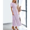 imageBTFBM Womens Summer 2025 Casual Midi Maxi Dresses Lightweight Short Sleeve V Neck Elastic Waist Boho Beach Dress PocketsLight Pink Purple