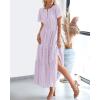 imageBTFBM Womens Summer 2025 Casual Midi Maxi Dresses Lightweight Short Sleeve V Neck Elastic Waist Boho Beach Dress PocketsLight Pink Purple