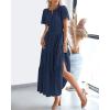 imageBTFBM Womens Summer 2025 Casual Midi Maxi Dresses Lightweight Short Sleeve V Neck Elastic Waist Boho Beach Dress PocketsNavy