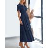 imageBTFBM Womens Summer 2025 Casual Midi Maxi Dresses Lightweight Short Sleeve V Neck Elastic Waist Boho Beach Dress PocketsNavy