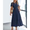 imageBTFBM Womens Summer 2025 Casual Midi Maxi Dresses Lightweight Short Sleeve V Neck Elastic Waist Boho Beach Dress PocketsNavy