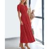 imageBTFBM Womens Summer 2025 Casual Midi Maxi Dresses Lightweight Short Sleeve V Neck Elastic Waist Boho Beach Dress PocketsRed
