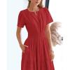 imageBTFBM Womens Summer 2025 Casual Midi Maxi Dresses Lightweight Short Sleeve V Neck Elastic Waist Boho Beach Dress PocketsRed