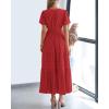 imageBTFBM Womens Summer 2025 Casual Midi Maxi Dresses Lightweight Short Sleeve V Neck Elastic Waist Boho Beach Dress PocketsRed