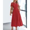 imageBTFBM Womens Summer 2025 Casual Midi Maxi Dresses Lightweight Short Sleeve V Neck Elastic Waist Boho Beach Dress PocketsRed