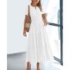 imageBTFBM Womens Summer 2025 Casual Midi Maxi Dresses Lightweight Short Sleeve V Neck Elastic Waist Boho Beach Dress PocketsWhite