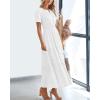 imageBTFBM Womens Summer 2025 Casual Midi Maxi Dresses Lightweight Short Sleeve V Neck Elastic Waist Boho Beach Dress PocketsWhite
