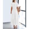 imageBTFBM Womens Summer 2025 Casual Midi Maxi Dresses Lightweight Short Sleeve V Neck Elastic Waist Boho Beach Dress PocketsWhite