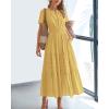 imageBTFBM Womens Summer 2025 Casual Midi Maxi Dresses Lightweight Short Sleeve V Neck Elastic Waist Boho Beach Dress PocketsYellow