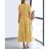 imageBTFBM Womens Summer 2025 Casual Midi Maxi Dresses Lightweight Short Sleeve V Neck Elastic Waist Boho Beach Dress PocketsYellow