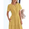 imageBTFBM Womens Summer 2025 Casual Midi Maxi Dresses Lightweight Short Sleeve V Neck Elastic Waist Boho Beach Dress PocketsYellow