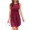 imageBTFBM Women Sleeveless Summer Dress 2025 Crewneck Ribbed Knit Ruffle Swing Button Down Beach Sun Mini Tank Short DressesSolid Wine Red