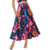 imageBTFBM Womens Floral Print Midi Maxi Skirts 2025 Summer Casual Aline Elastic High Waist Pleated Flowy Long Skirt PocketsFloral Black