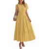 imageBTFBM Womens Summer 2025 Casual Midi Maxi Dresses Lightweight Short Sleeve V Neck Elastic Waist Boho Beach Dress PocketsYellow