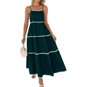 imageBTFBM Boho Summer Dresses 2025 Spaghetti Strap Backless Sundress RIC Rac Trim Tiered ALine Long Casual Vacation DressSolid Green
