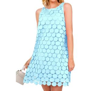 imageBTFBM Women Hollow Out Circle Embroidered Short Dresses Summer Casual Sleeveless Vacation Party Cocktail Tank DressLight Blue